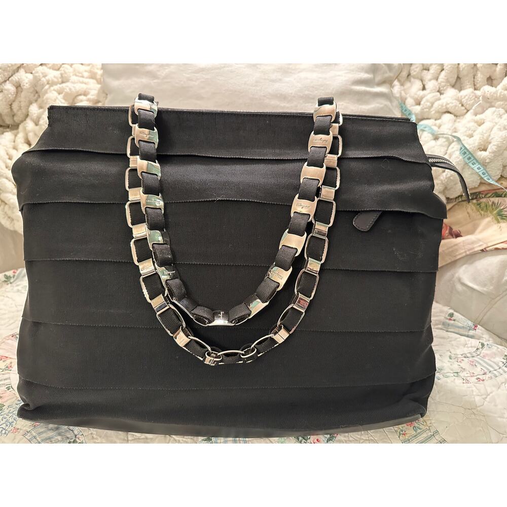 VINTAGE FERRAGAMO LARGE CHAIN LINK CANVAS TOTE BAG
